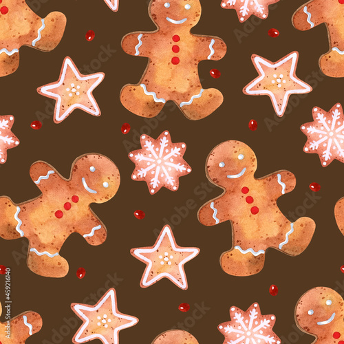 Gingerbread pastry watercolor seamless pattern Christmas wallpaper