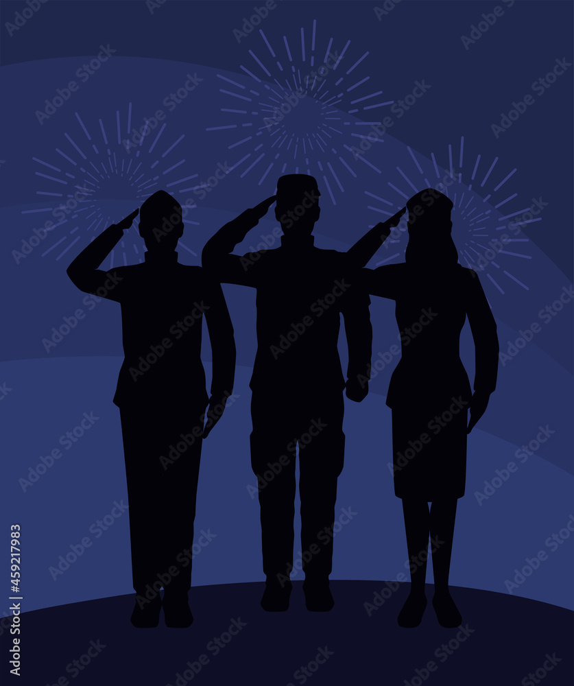 three military saludating silhouettes