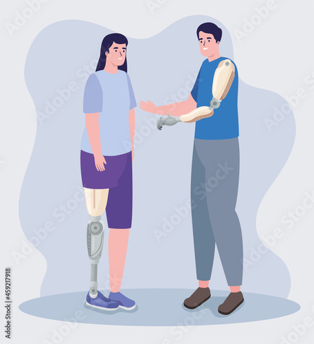 couple persons using prosthetics