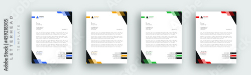 Multipurpose corporate businesses template with a4 size. stationery item modern letterhead. green, blue, red, and yellow with four color variations. 