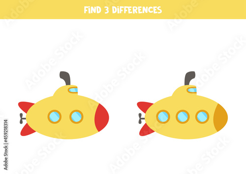 Find three differences between two cartoon submarines.