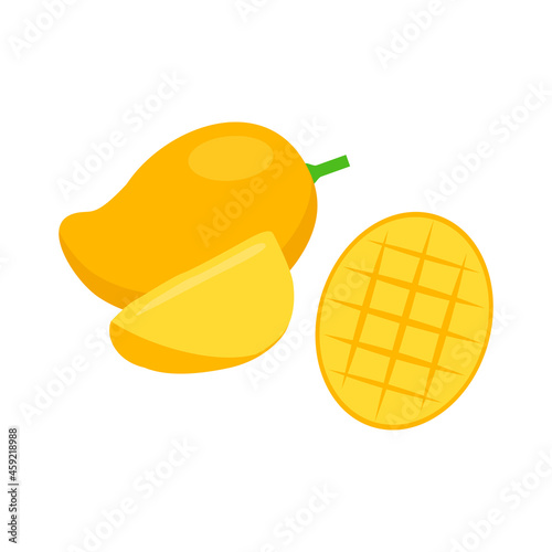 Ripe Mango and cut pieces vector illustration isolated on white background