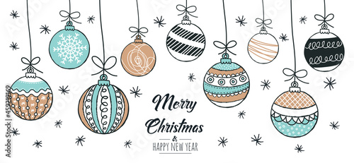 Set of hand drawn christmas baubles. Decoration isolated elements. Doodles and sketches vector illustration
