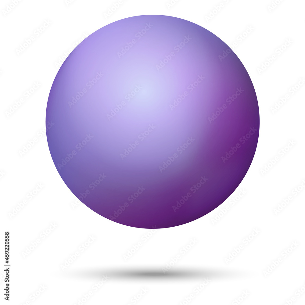 Fototapeta premium Glass purple ball or precious pearl. Glossy realistic ball, 3D abstract vector illustration highlighted on a white background. Big metal bubble with shadow