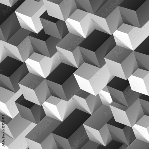 Abstract texture from 3d cubes, background from geometric gray shapes