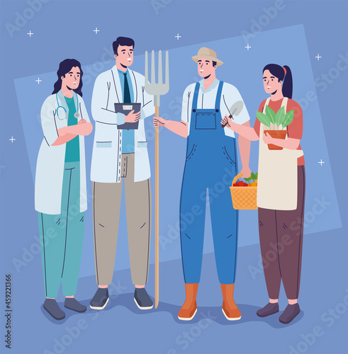 four professions workers characters