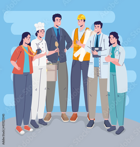 six professions workers characters