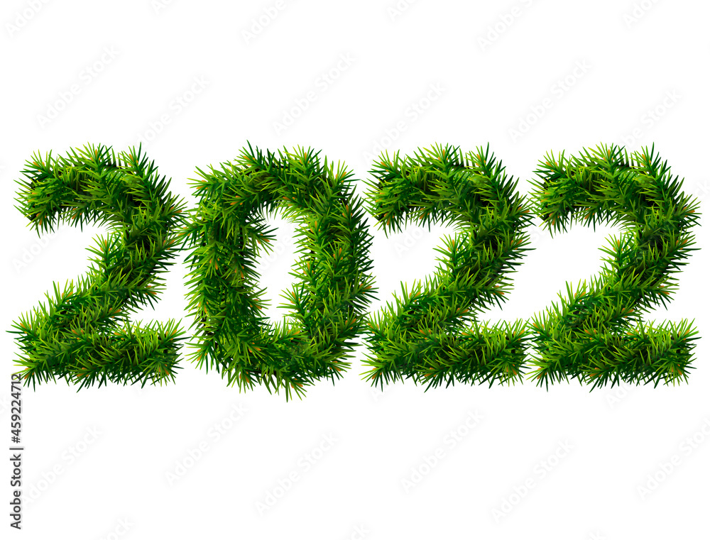 New Year 2022 of christmas tree branches isolated on white. Empty pine twigs in shape of number 2022. Vector design element for new years day, christmas, winter holiday, new years eve, silvester, etc New Year 2022 of christmas tree branches isolated on white. Empty pine twigs in shape of number 2022. Vector design element for new years day, christmas, winter holiday, new years eve, silvester, etc