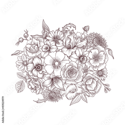 vector drawing vintage composition with flowers  hand drawn illustration