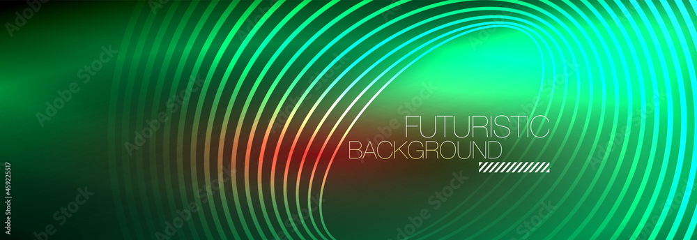 Dark abstract background with glowing neon circles. Trendy layout template for business or technology presentation, internet poster or web brochure cover, wallpaper Dark abstract background with glowing neon circles. Trendy layout template for business or technology presentation, internet poster or web brochure cover, wallpaper