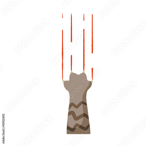 Grey cat foot. Scratch with blood trail. Aggression and injuries. Evil behavior of pet - Cartoon flat illustration