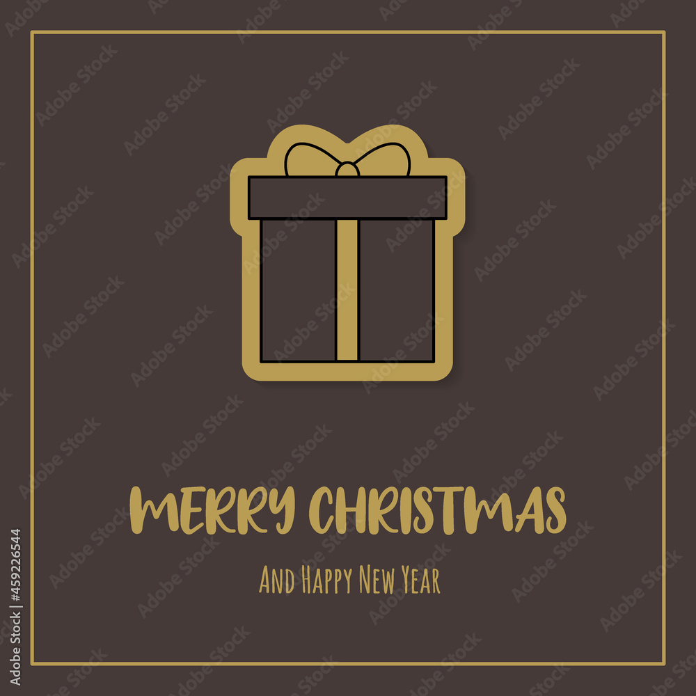 Christmas greeting card with box of present. Xmas concept. Vector