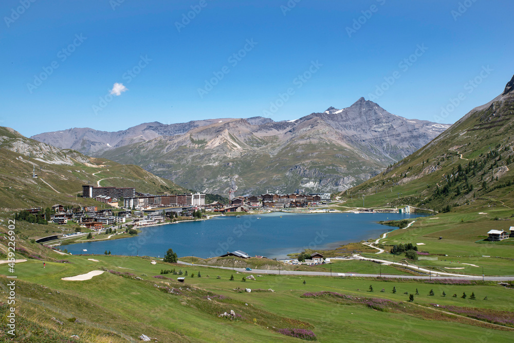View of the resort of Tignes in the mountains of France