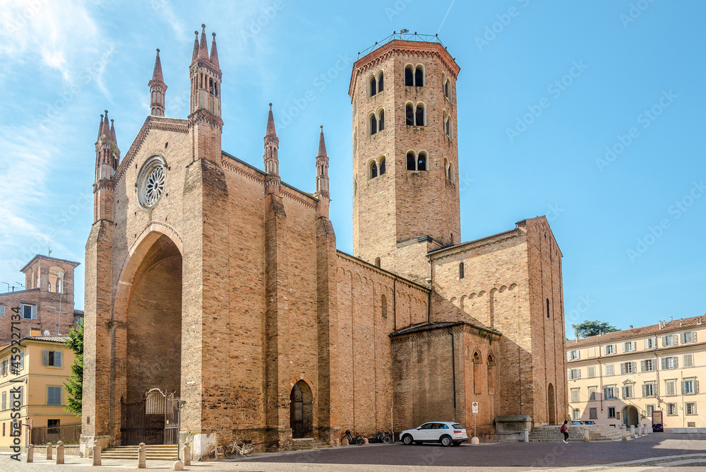 View at the Basilica of San Antonio in the streets of Piacenza in Italy