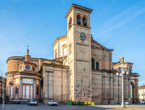 View at the Cathedral of Saint Lawrence in the streets of Voghera  Italy