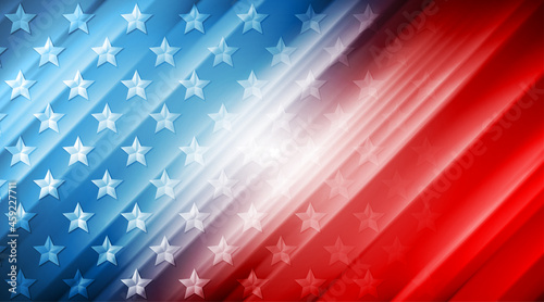USA colors, stars and stripes abstract bright design. Independence Day modern vector background. Glossy concept american flag