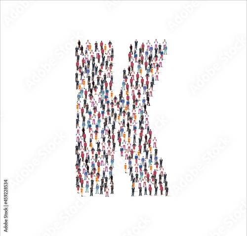 Men and women characters illustration flat. forming the consonant K symbol on white background. Vector illustration, Group, People set