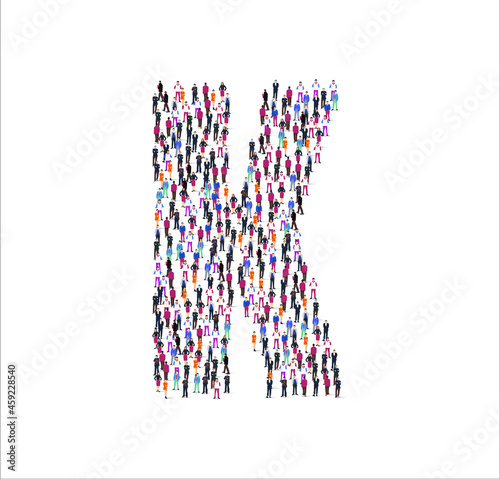 Men and women characters illustration flat. forming the consonant K symbol on white background. Vector illustration, Group, People set