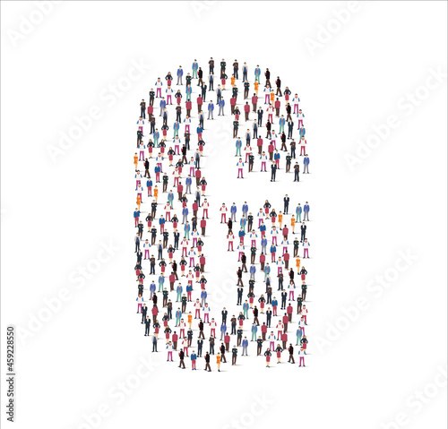 Large group of people illustration flat. forming the consonant  G symbol on white background. Vector illustration, Group, People set