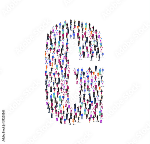 Large group of people illustration flat. forming the consonant  G symbol on white background. Vector illustration, Group, People set