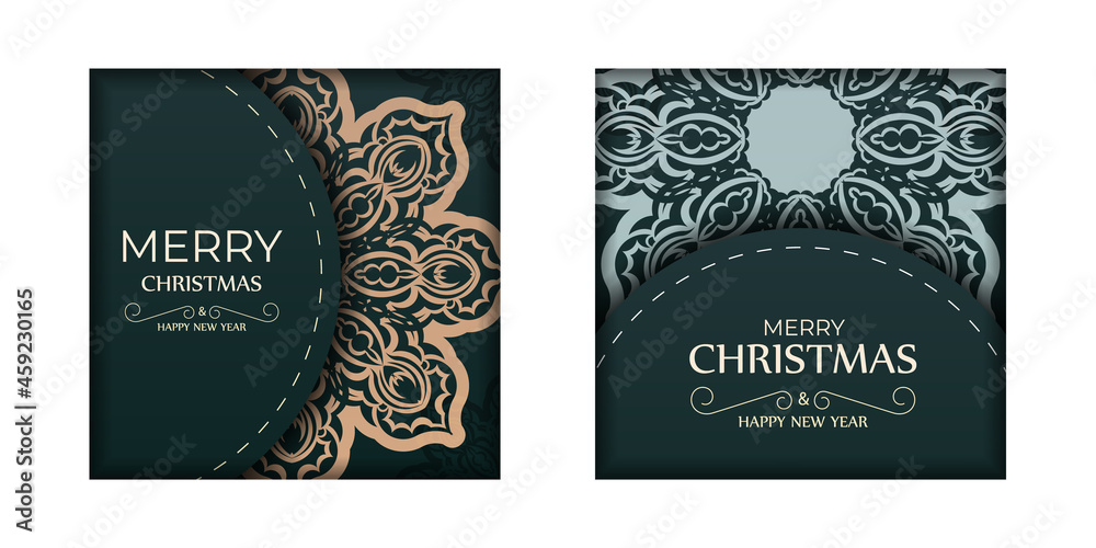 Fototapeta premium Dark green happy new year flyer with abstract yellow pattern