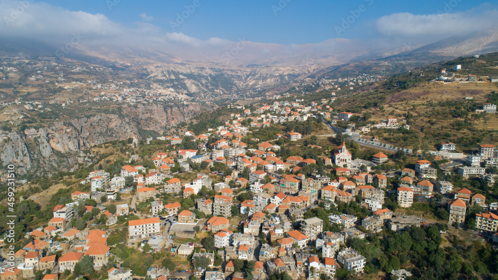 Aerial view of the city and valley in Lebanon