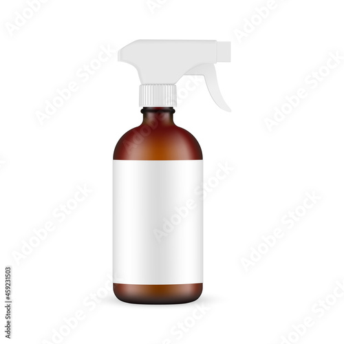 Amber Glass Spray Bottles with Trigger Sprayer Isolated on White Background. Vector Illustration