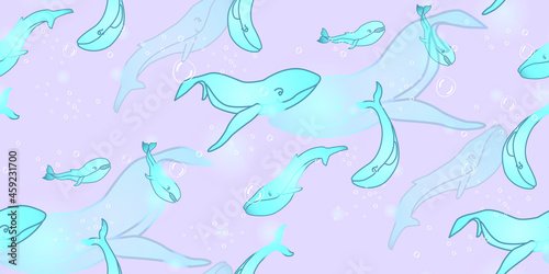 Whale kids seamless pattern. Kids illustration.