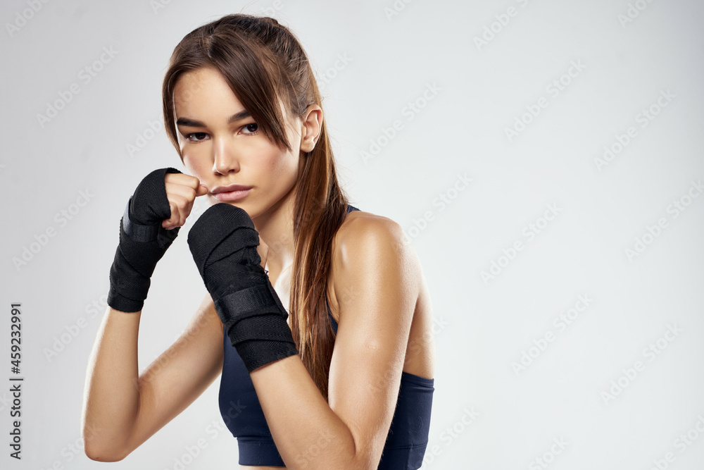 beautiful woman boxing workout exercises fitness posing dark background beautiful woman boxing workout exercises fitness posing dark background