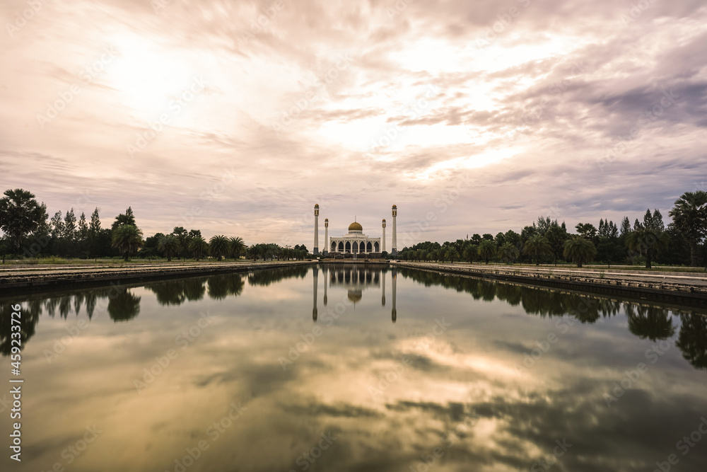 Beautiful sunset scenic view of the central mosque of songkla