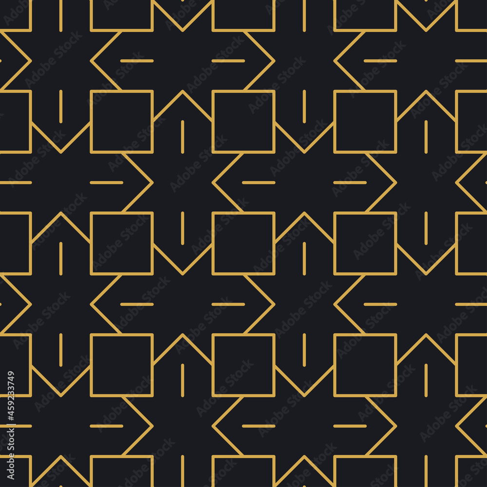 Abstract seamless geometric gold linear pattern for packaging, design of luxury products. Vector illustration for wallpaper, surface, web design, textile, décor.