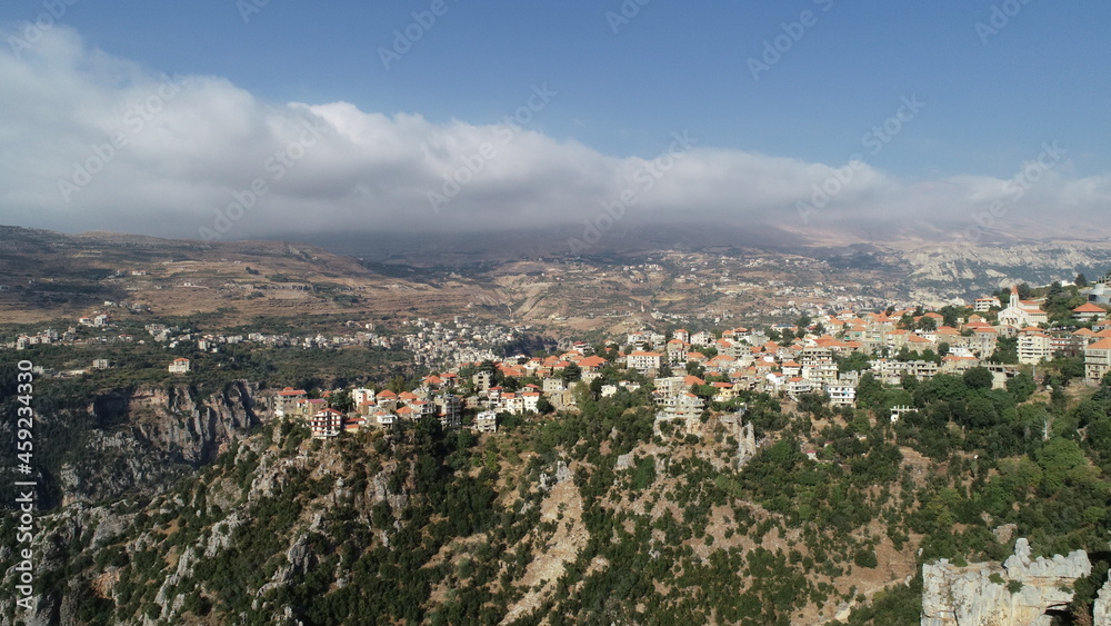 Aerial view of the city and valley in Lebanon