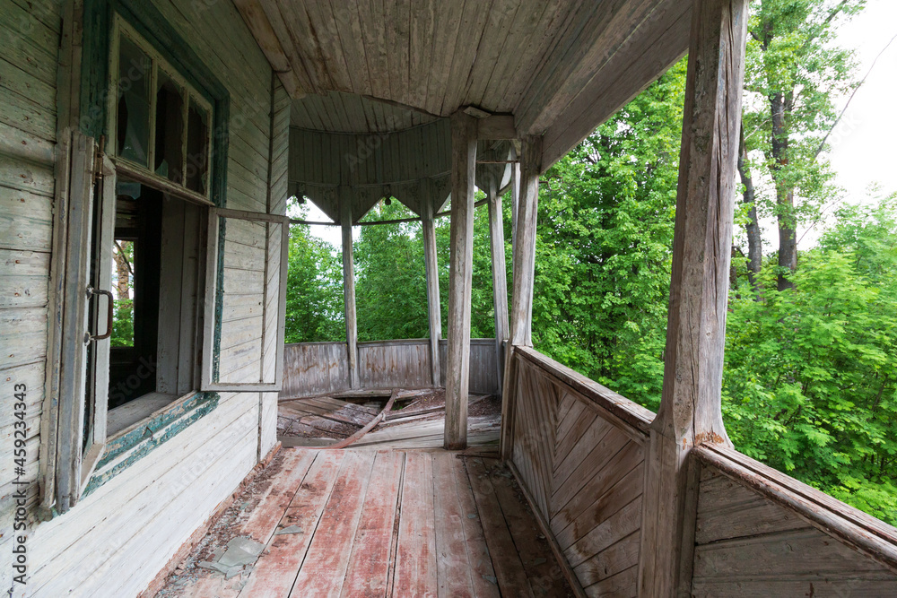 leaning veranda of a wooden house