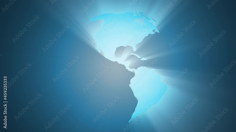 Shinig 3d earth globe with beams rotation background. Seamless looping.