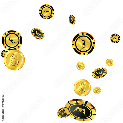Сasino banner. Casino Chips and Money are falling down. Banner for ads of parties, events in Vegas.