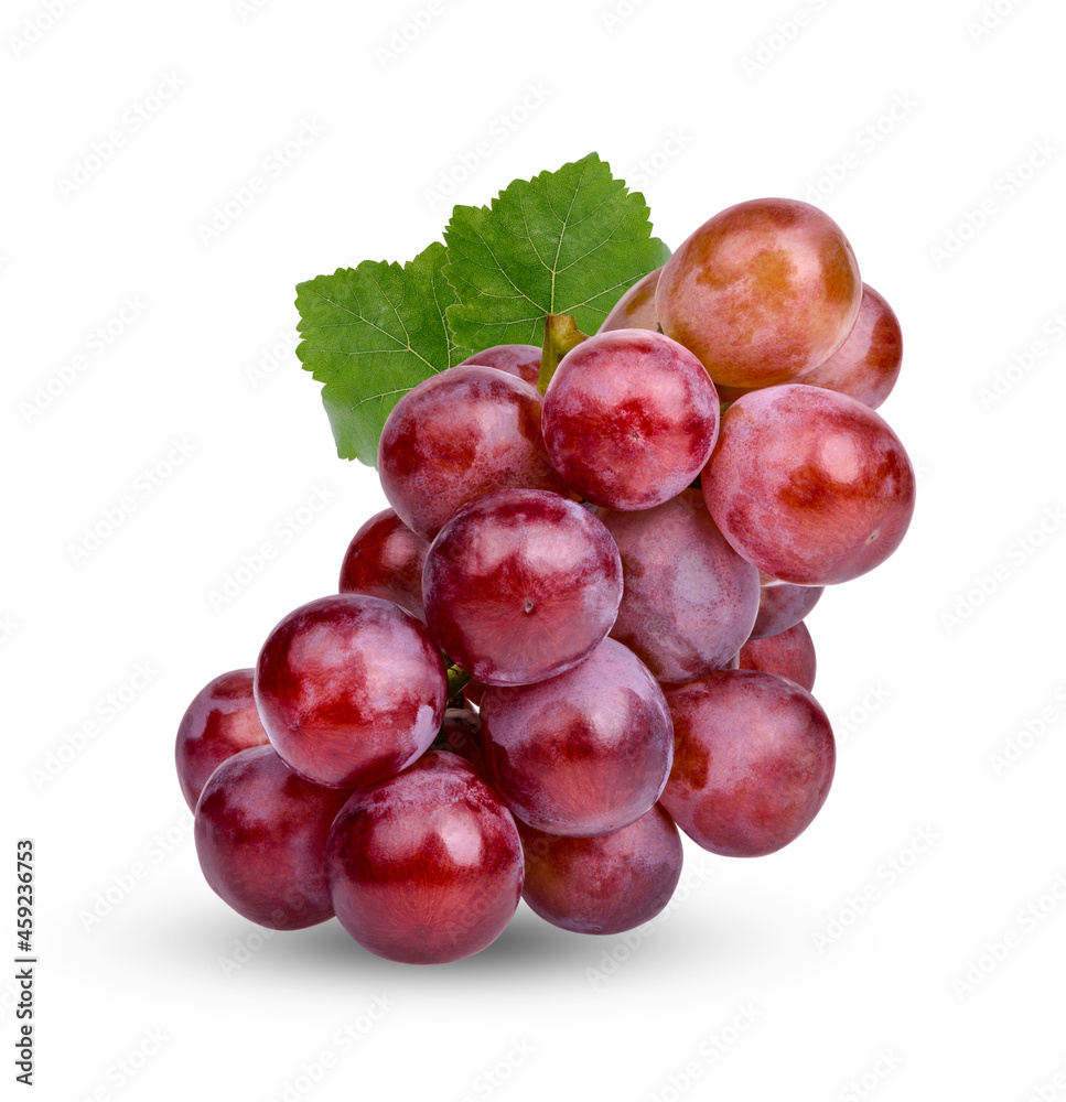 Fototapeta premium Fresh red grape with leaves isolated on white background