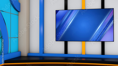Virtual studio set.news studios background.3D render Virtual studio Background.news studio virtual vizrt television set design