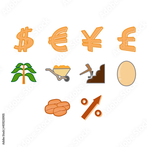 collection of cartoon commodities and finance icon vector