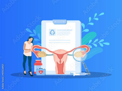 Endometriosis vector illustration. Elements: Painful Girl, Prescription and Others photo