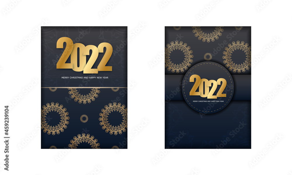 Holiday flyer 2022 merry christmas black color with winter gold pattern