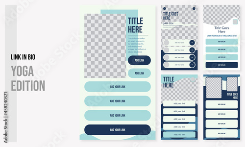 Set of editable social media instagram link in bio yoga, bio link therapy, meditation, holistic with blue design vector template ai and eps10