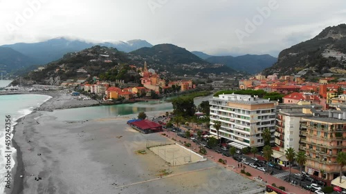 aerial view of the city of ventimiglia in italy photo