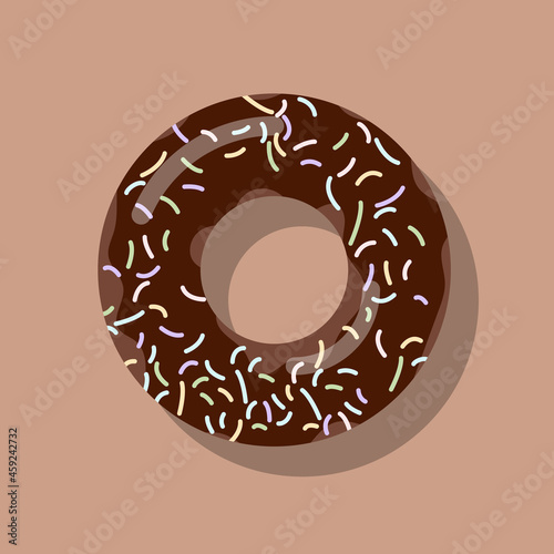 Chocolate donuts with colorful sugar, flat icon