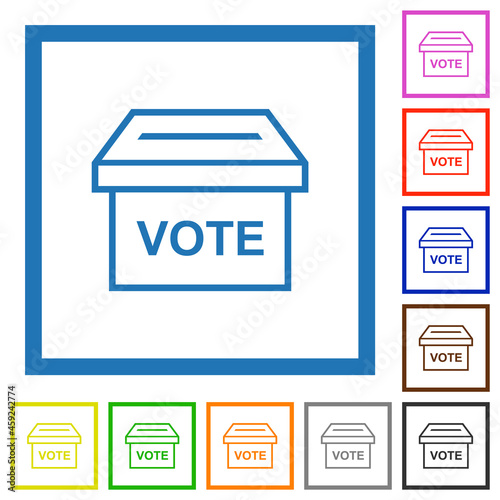 Ballot box outline flat framed icons