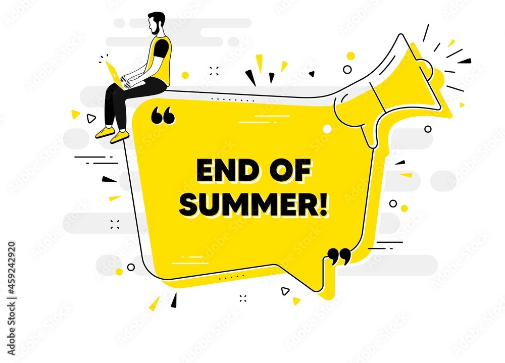 End of Summer Sale. Alert megaphone chat banner with user. Special offer price sign. Advertising Discounts symbol. End summer chat message loudspeaker. Alert megaphone people background. Vector End of Summer Sale. Alert megaphone chat banner with user. Special offer price sign. Advertising Discounts symbol. End summer chat message loudspeaker. Alert megaphone people background. Vector