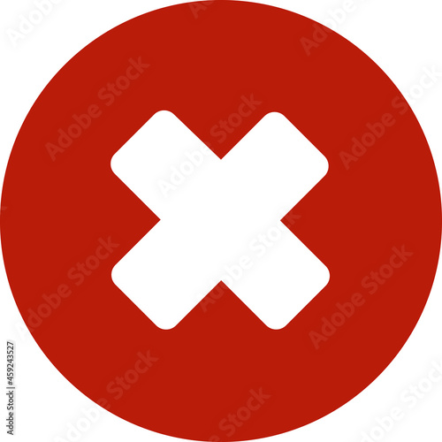Danger Red Cross Circle Round. Vector art. Black and white. White background. Simple drawing.