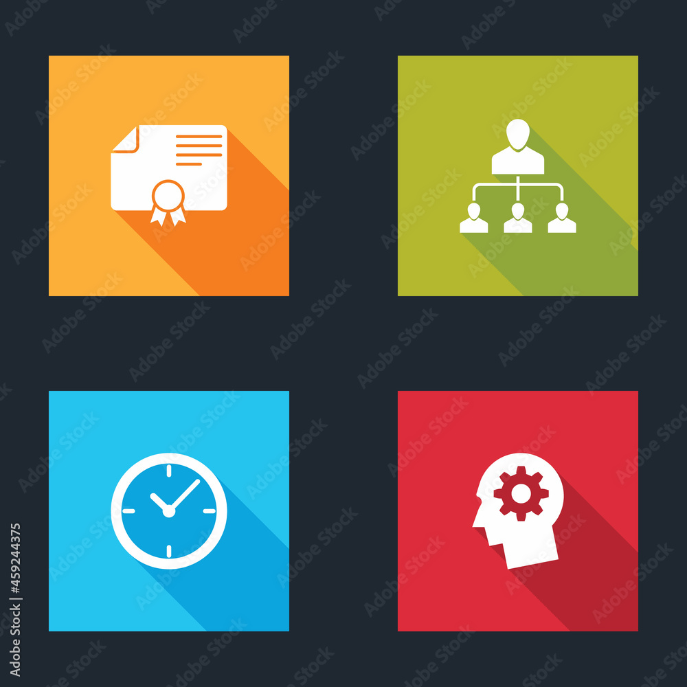Set Certificate template, Referral marketing, Clock and Human head with gear inside icon. Vector Set Certificate template, Referral marketing, Clock and Human head with gear inside icon. Vector