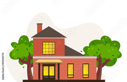 Cozy house with trees. Home. Vector illustration