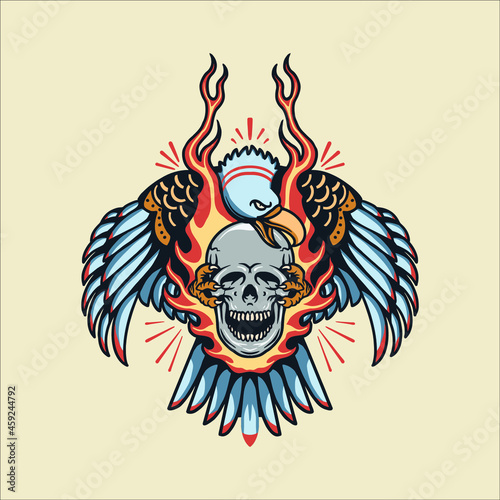 skull eagle tattoo vector design
