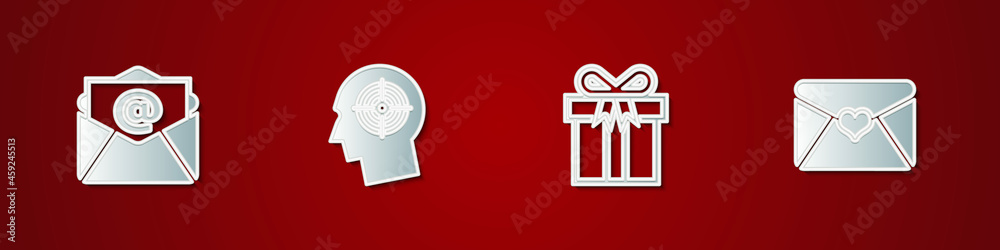 Set Mail and e-mail, Head hunting concept, Gift box and Envelope with Valentine heart icon. Vector Set Mail and e-mail, Head hunting concept, Gift box and Envelope with Valentine heart icon. Vector
